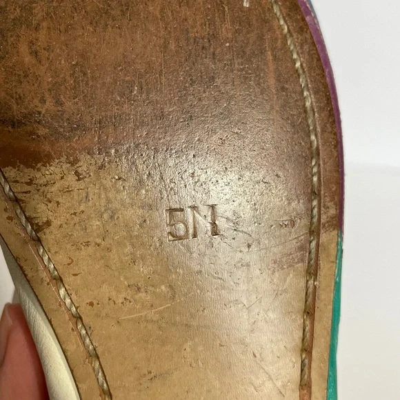 Parrot Loafers 5 Vintage Rainbow Leather Patchwork Green Hokus Pokus Bird - Picture 10 of 13